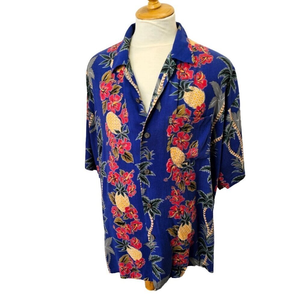 90s Hawaiian Pineapple Connections Hawaiian Shirt Mens XL Short Sleeve Button Up